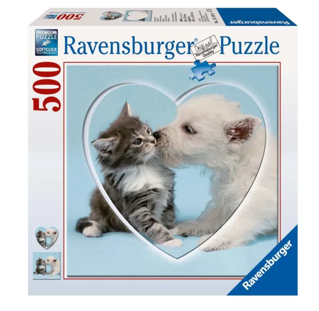 Ravensburger Jigsaw Puzzle 15195 Kitten Dog Puppy 500 Piece Blue