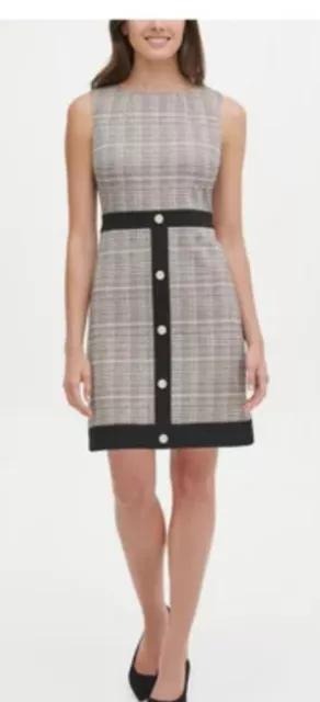 Tommy Hilfiger Women's Dress Beige Size 4 Houndstooth-Print Sheath $129 Career