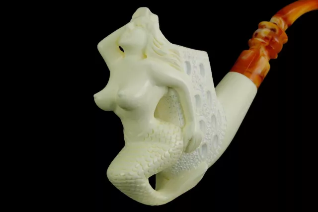 Mermaid Smoking Pipe Block Meerschaum-NEW Handmade Custom Made Fitted Case#1510