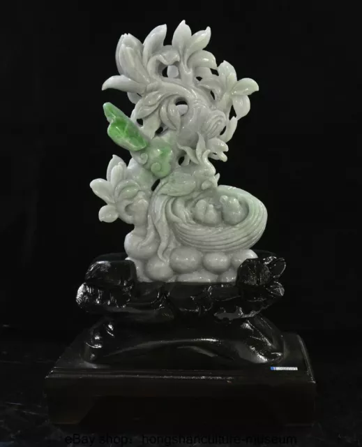 12 " China Natural Emerald Jadeite Jade Carved Flower Phoenix Bird Statue