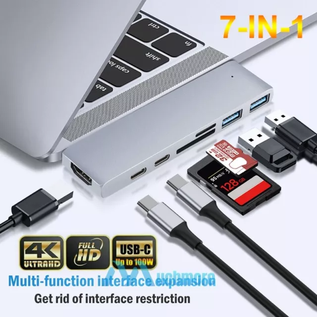 7IN1 Multiport USB-C Hub Type C To USB 3.0 4K HDMI Adapter 100W For Macbook Pro