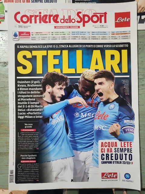 Stellari NAPOLI batte JUVE 5-1 Poster OSIMHEN KVARA DI LORENZO SCUDETTO Corriere