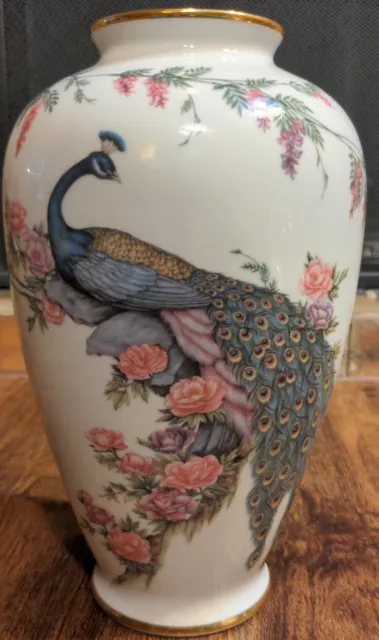 1982 Limited Edition Imperial Peacock Vase Kyoto Porcelain. Made In Japan 10"