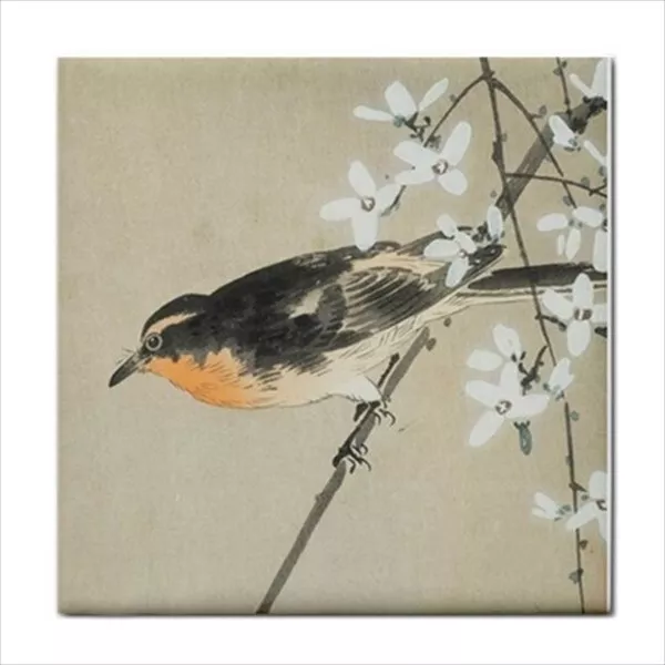 Orange Breasted Bird Ohara Koson Japanese Art Backsplash Border Ceramic Tile