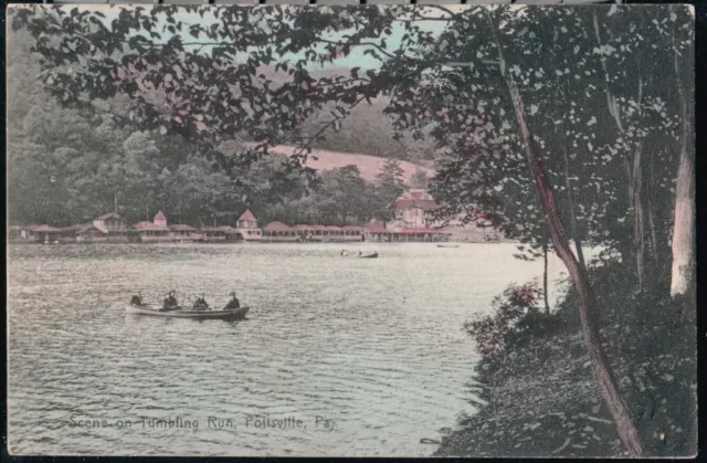 POTTSVILLE PA Tumbling Run Lake View Canoe Boat Antique Flag Cancel Postcard Vtg