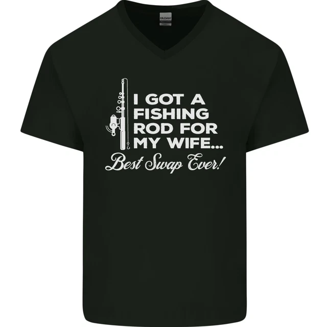 Pesca Asta per My Wife Divertente Pescatore Uomo Scollo A V Cotone T-Shirt