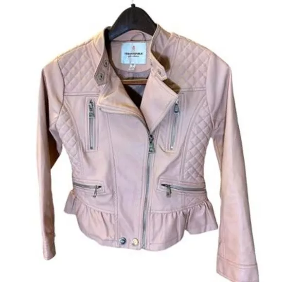 Urban Republic Girls (M 10-12) Pink Moto Faux Leather Zip Jacket. Retail: $95