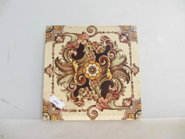 Vintage Ceramic Tile Floral Flowers Leaf Art Nouveau Old Antique England