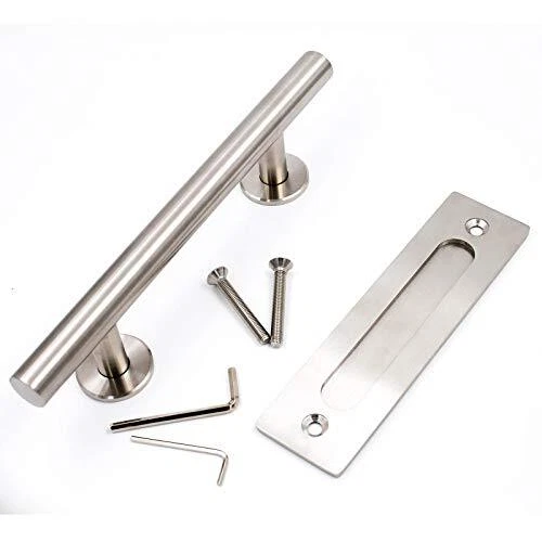 12in Sliding Barn Door Handle And Flush Pull Set Hole Centers 7inch Brushed Nick