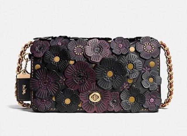 COACH Purse Dinky with Tea Rose  38197 Black shoulder bag New Leather