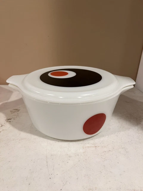 Pyrex Moon Deco #475-2 1/2 Qt. Promotional Casserole Dish With Lid Red Dot