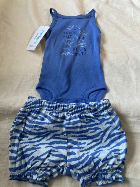 carters baby girl blue knit 2 piece short outfit size NB  NWT