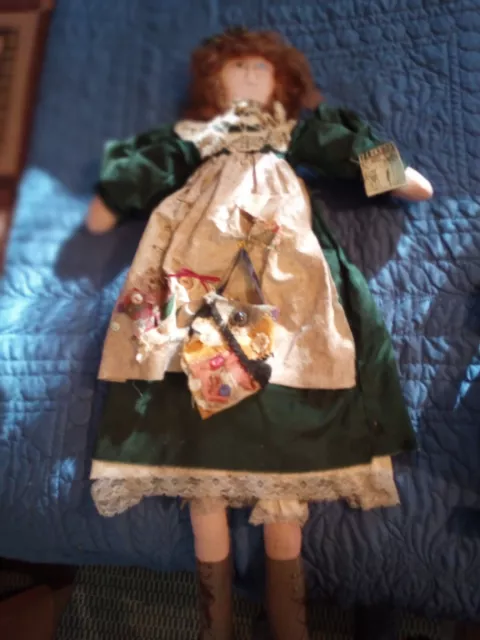 Vintage Hand Made Primitive Folk Art Cloth Doll Decor Cotton Dress  OOAK 19” 3