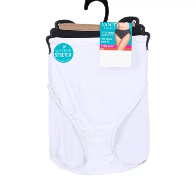 VANITY FAIR Radiant Size 2X 9 Brief 3-Pack Hi-Cut Comfort Stretch Panties