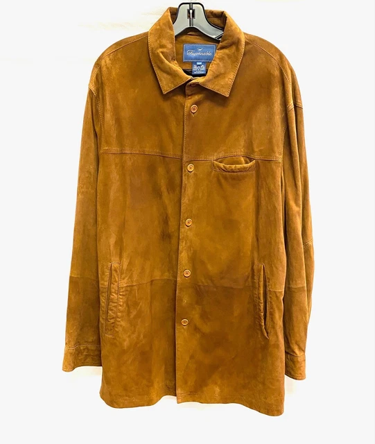 FACONNABLE Cognac Camel Suede Goat Leather Button-Front Long Coat Jacket XL EUC FACONNABLE Cognac Camel Suede Goat Leather Button-Front Long Coat Jacket XL EUC