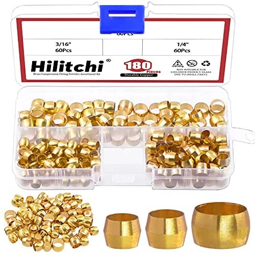 3Sizes Tube OD 3/16 1/4 5/16 Brass Compression Sleeves Ferrules Compression F...