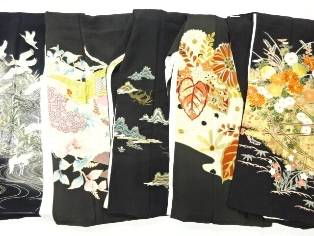40935# Japanese Kimono / Antique Tomesode / Set Of 5