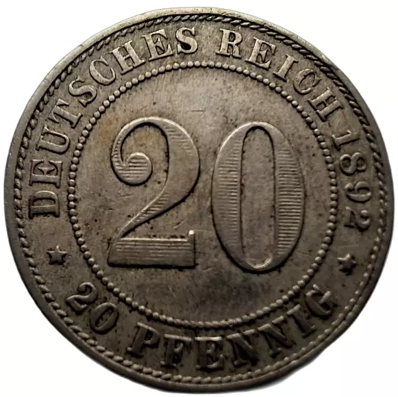 Kaiserreich: 20 Pfennig 1892 A, Jäger # 14, fast sehr schön.