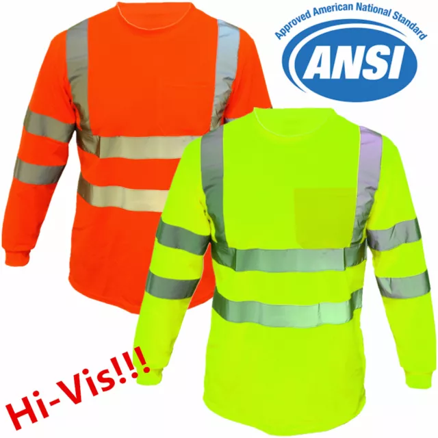 Hi Vis T Shirt High Visibility ANSI Class 3 Reflective Long Sleeve Safety Shirt