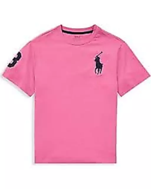 Ralph Lauren Polo Boys T shirt top Crew S/S Age 2-14 Big Pony Pink New Genuine