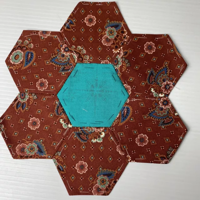 Hexagon Quilting 9" Block  ~ 151 ~ vintage Fabrics ~ Hand Pieced