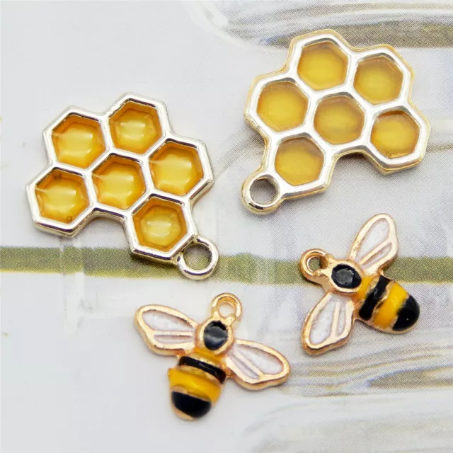 20 stk Bulk Emaille Metall Gold Bee und Bienenwabe Halsketten Anhänger Charm