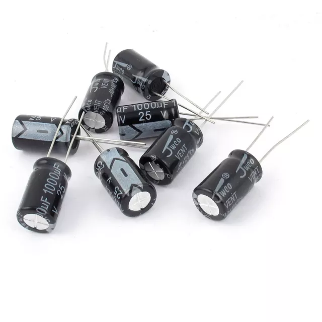 8 Pcs 25V 1000uF 105C Radial Lead Electrolytic Capacitor 10mm x 17mm