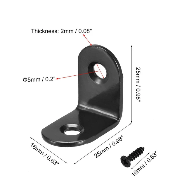 Corner Brace Angle Bracket Fastener L Shape 25mmx25mmx16mm Black Round End 10pcs 3