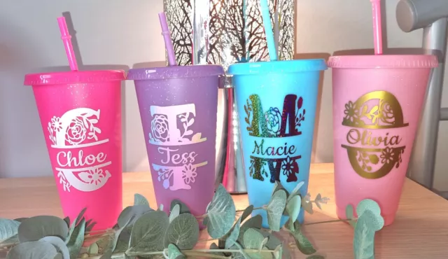 Personalised Cold Cups With Straw And Lid Size 24oz Large. Starbucks Style