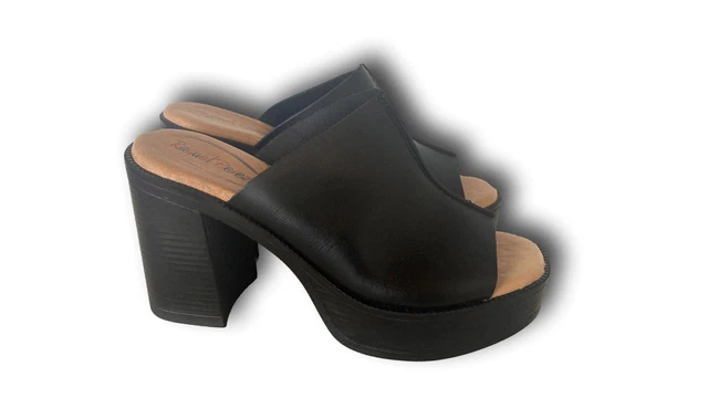 RAQUEL PEREZ Sanskrit Sandales Femmes Sabot Avec Talon Véritable Cuir Noir 3