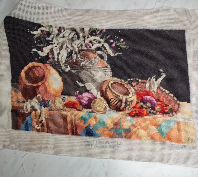 Needlepoint Bucilla Indian Pots and Peppers Completed 9.5" x 15" Unframed