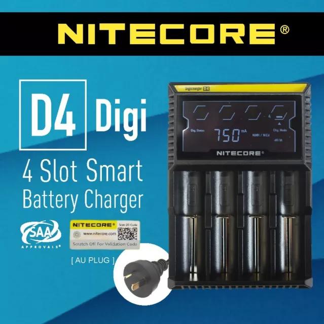 Nitecor D4 4 slot Smart Battery charger Lithium For 17500 14500 10440 RCR123