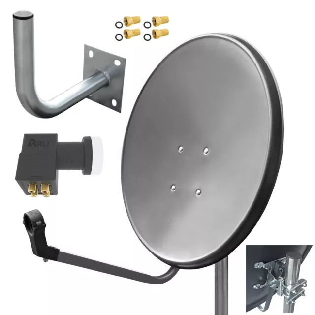 60cm HD Sat Quad LNB Anlage Digital + Wandhalter 25 cm 4K 4 Teilnehmer Antenne