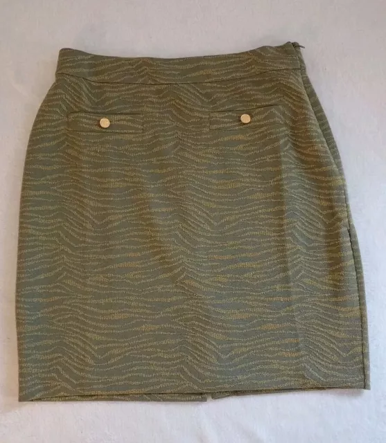 Michael Kors NWT Women's M Army Green Metallic Gold Zebra Print Pencil Skirt