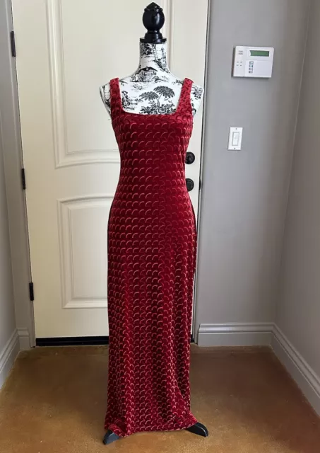 Vintage Algo Textured Velvet Red Bodycon Maxi Dress Sz 10