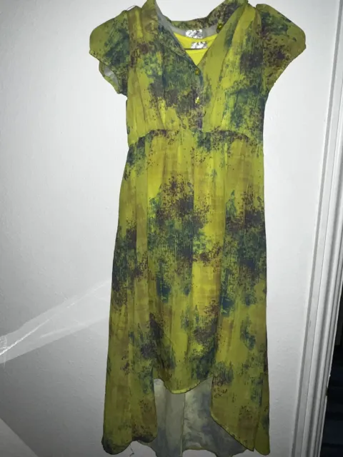 DISNEY Chartreuse Chiffon Tinkerbell Hi-Lo Dress D Signed Medium Girls Kids