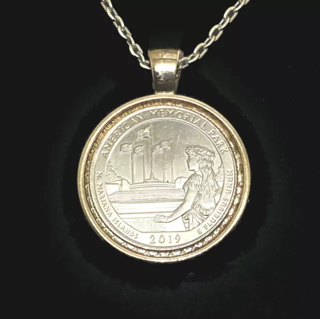 Coin Necklace or Keyring American Memorial Park Northern Mariana Islands Quarter