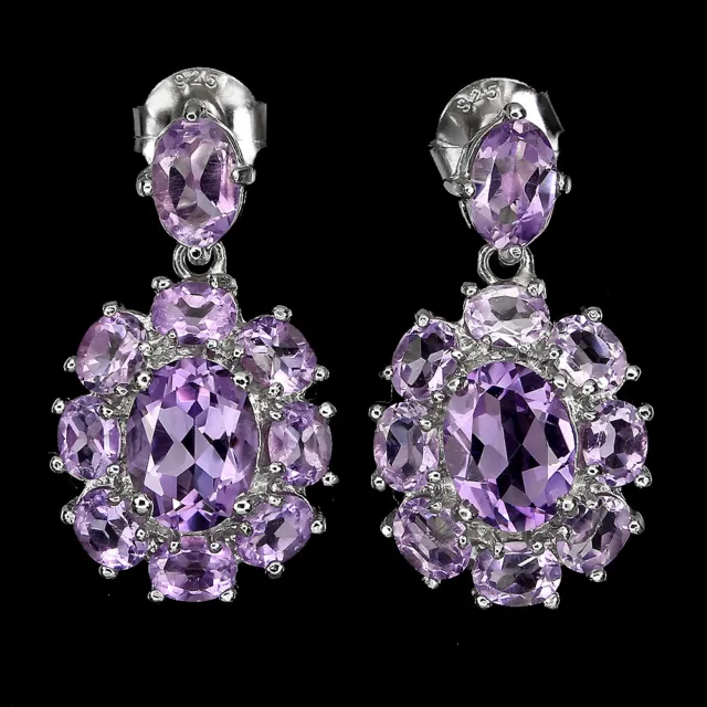 Unheated Oval Amethyst 8x6mm 14K White Gold Plate 925 Sterling Silver Earrings