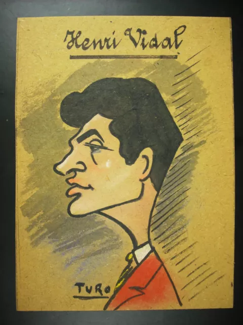 Henri Vidal Actor Perfil Caricatura de Turo C 1950 Dibujo Original