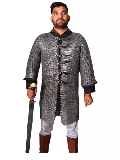 Chainmail shirt Hauberk Chain Mail 9 MM ID MS Flat Riveted Full Sleeve armor