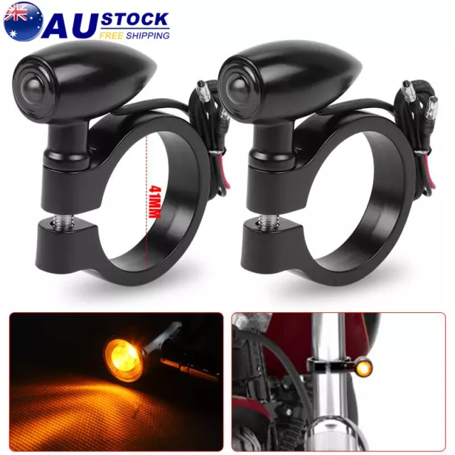 2X Motorcycle 41mm Front Fork LED Turn Signal Indicator Amber Blinkers Universal