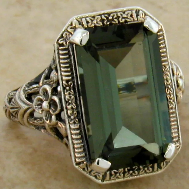 8 Ct. Sim Tourmaline Antique Design .925 Sterling Silver Ring Size 7,#539