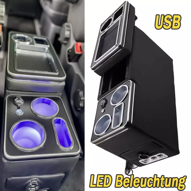Mittelkonsole für VW T5 Bus Aufbewahrung Staufach Led USB Ablage Lederoptik