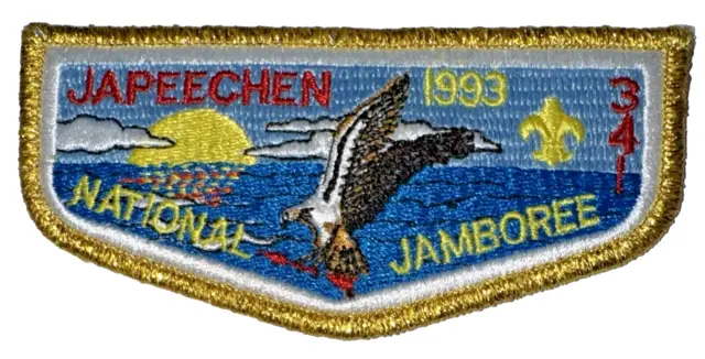 Lodge # 341 Japeechen S-3 1993 National Jamboree Gold Mylar Border OA Flap MINT