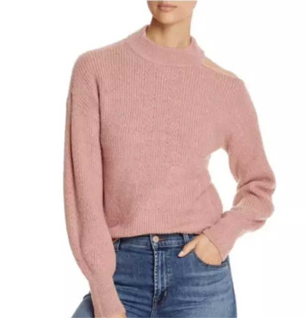 Design History Metallic Single Cold Shoulder Ribbed Sweater, Medium. Pink.