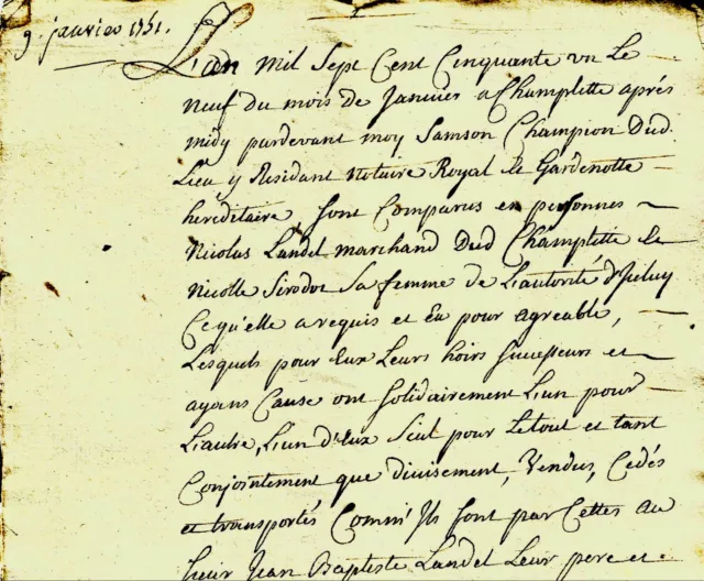1753 Acte notarié vente de aisons à Champlitte LANDEL SORODOT ROBELET LOGRE curé