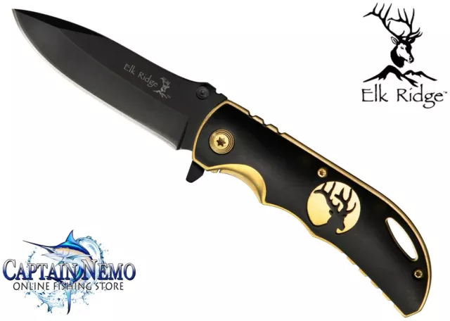 Elk Ridge Ballistic Black & Gold Linerlock Folding Pocket Knife Hunting Era008Bg