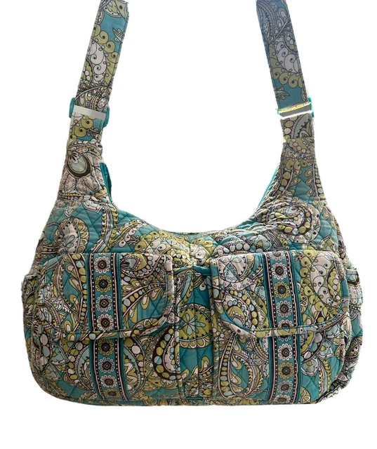Vera Bradley Cyan Blue, Lime Green & Brown Shoulder Bag / Made in  USA
