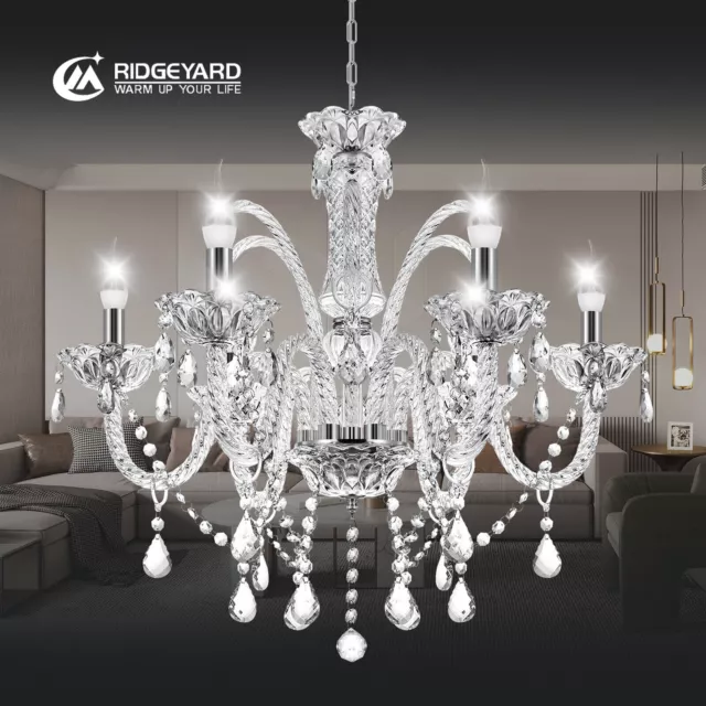 6 Light Crystal Chandelier Elegant Pendant Fixture Glass Ceiling Lighting