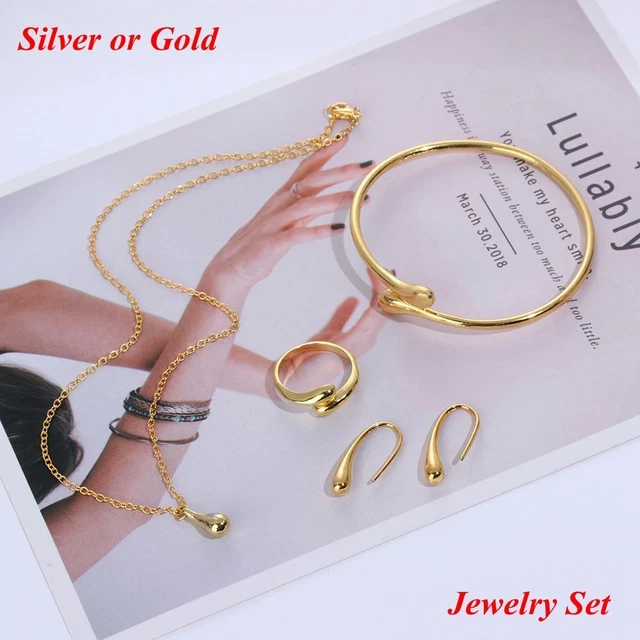 hochzeit silber ring halskette ohrringe träne armband schmuck - set öffne es